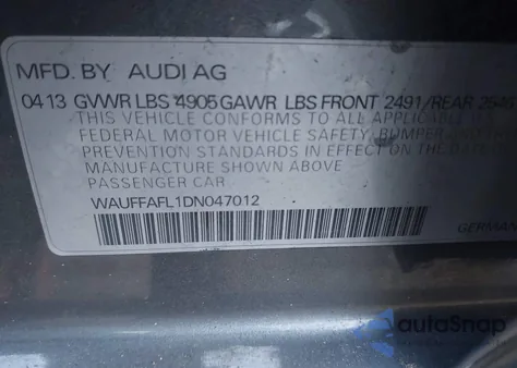 2013 Audi A4 2.0T Premium from USA, damaged, VIN WAUFFAFL1DN047012